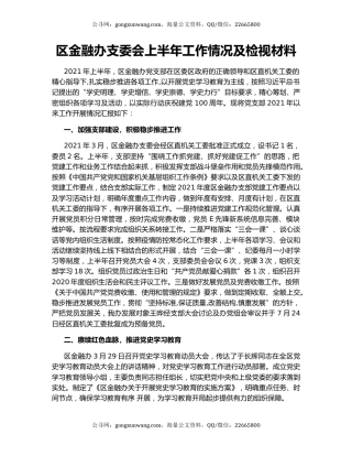 区金融办支委会上半年工作情况及检视材料.docx