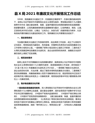 县X局2021年廉政文化开展情况工作总结.docx