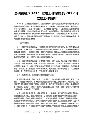 县供销社2021年党建工作总结及2022年党建工作安排.docx