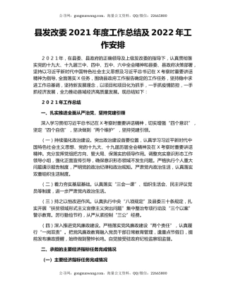县发改委2021年度工作总结及2022年工作安排.docx