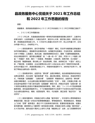 县政务服务中心党组关于2021年工作总结和2022年工作思路的报告.docx