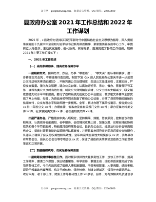 县政府办公室2021年工作总结和2022年工作谋划.docx