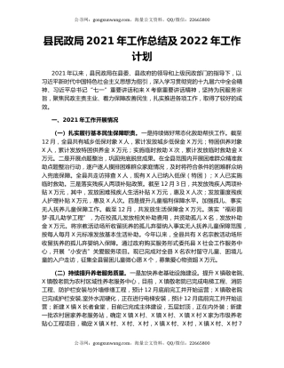 县民政局2021年工作总结及2022年工作计划.docx