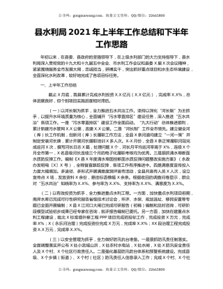 县水利局2021年上半年工作总结和下半年工作思路.docx