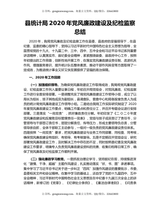 县统计局2020年党风廉政建设及纪检监察总结.docx