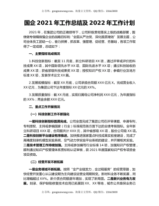 国企2021年工作总结及2022年工作计划.docx