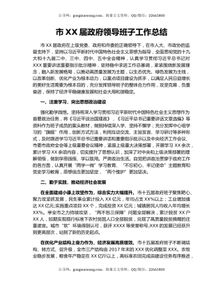 市XX届政府领导班子工作总结.docx