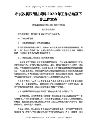 市发改委政策法规科2020年工作总结及下步工作重点.docx