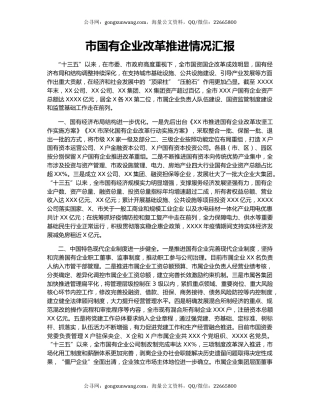 市国有企业改革推进情况汇报.docx