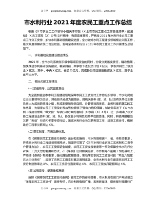 市水利行业2021年度农民工重点工作总结.docx