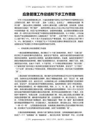 应急管理工作总结和下步工作思路.docx