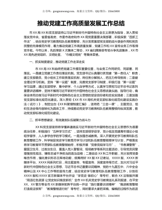 推动党建工作高质量发展工作总结.docx
