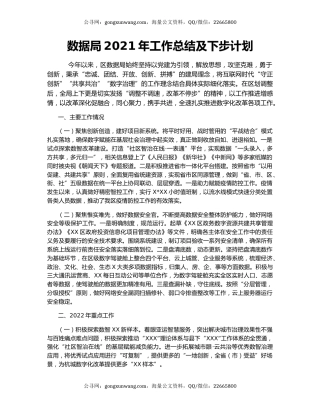 数据局2021年工作总结及下步计划.docx