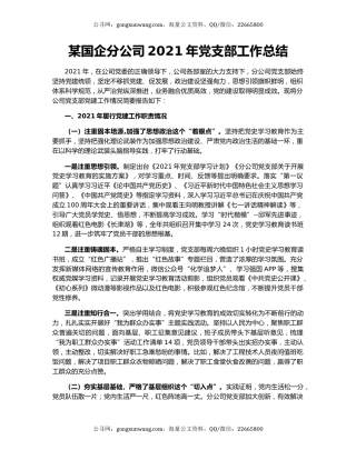 某国企分公司2021年党支部工作总结.docx