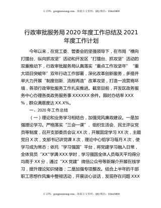 行政审批服务局2020年度工作总结及2021年度工作计划.docx