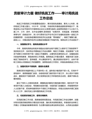 贡献审计力量 做好统战工作——审计局统战工作总结.docx