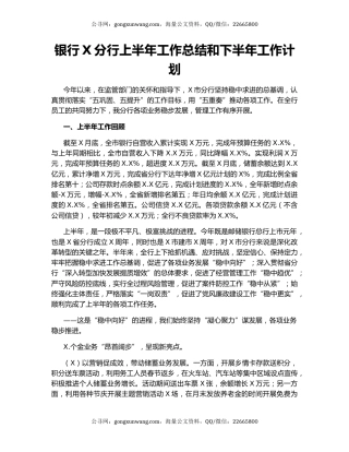 银行X分行上半年工作总结和下半年工作计划.docx