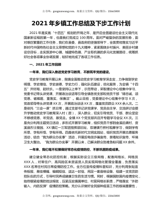 2021年乡镇工作总结及下步工作计划