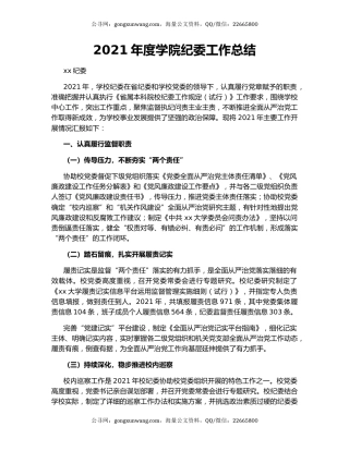 2021年度学院纪委工作总结