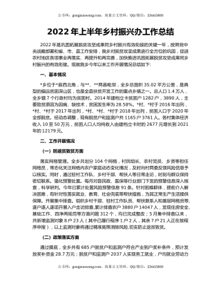 2022年上半年乡村振兴办工作总结