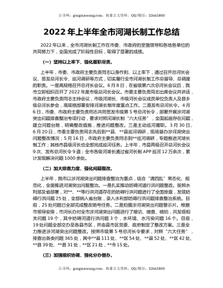 2022年上半年全市河湖长制工作总结