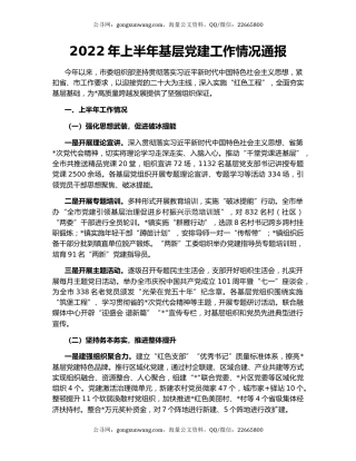 2022年上半年基层党建工作情况通报