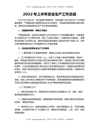 2022年上半年安全生产工作总结