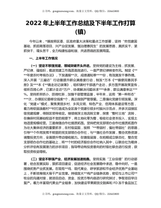 2022年上半年工作总结及下半年工作打算（镇）