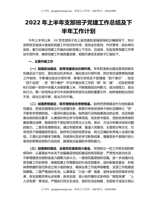 2022年上半年支部班子党建工作总结及下半年工作计划