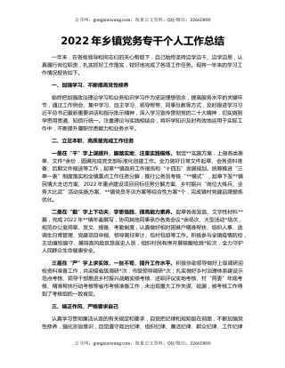 2022年乡镇党务专干个人工作总结