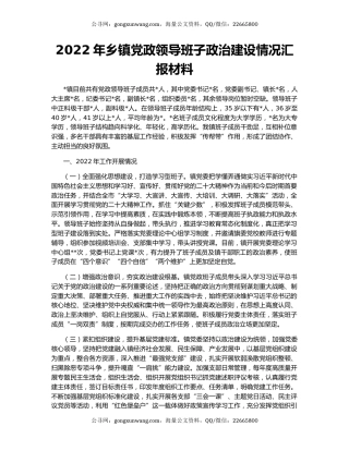 2022年乡镇党政领导班子政治建设情况汇报材料