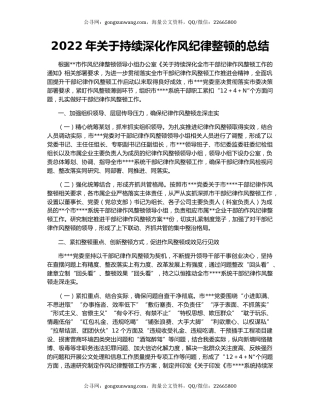 2022年关于持续深化作风纪律整顿的总结