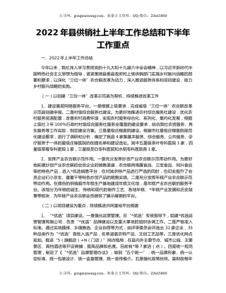 2022年县供销社上半年工作总结和下半年工作重点