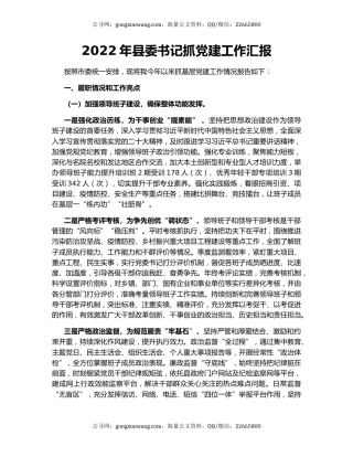 2022年县委书记抓党建工作汇报