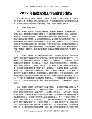 2022年基层党建工作自查情况报告