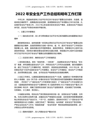 2022年安全生产工作总结和明年工作打算