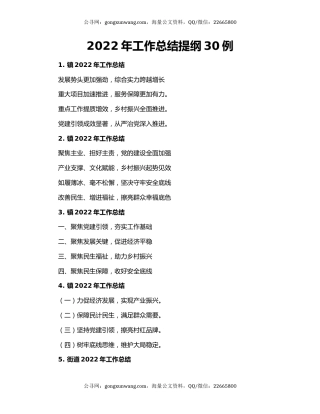 2022年工作总结提纲30例
