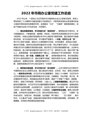 2022年市局办公室党建工作总结