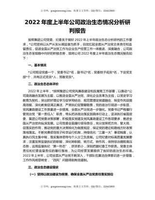 2022年度上半年公司政治生态情况分析研判报告