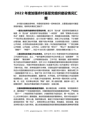 2022年度加强农村基层党组织建设情况汇报