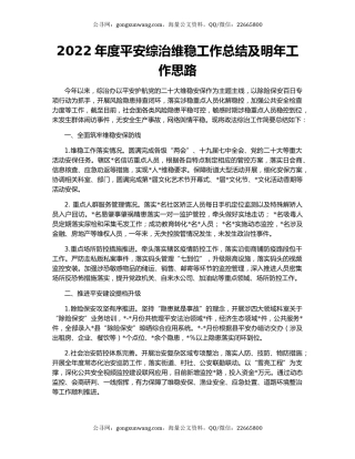 2022年度平安综治维稳工作总结及明年工作思路