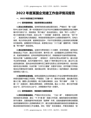 2022年度某国企党建工作自评情况报告