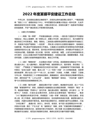 2022年度某镇平安建设工作总结