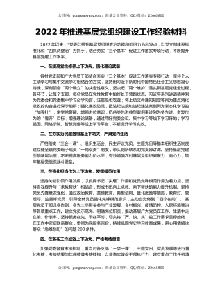 2022年推进基层党组织建设工作经验材料