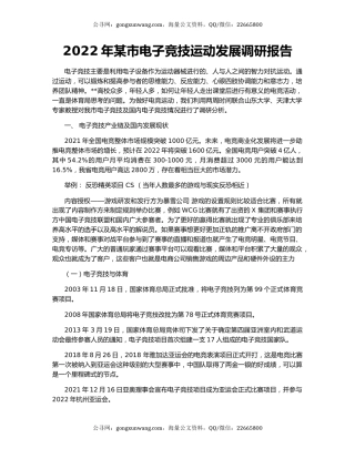 2022年某市电子竞技运动发展调研报告