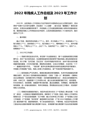 2022年残疾人工作总结及2023年工作计划