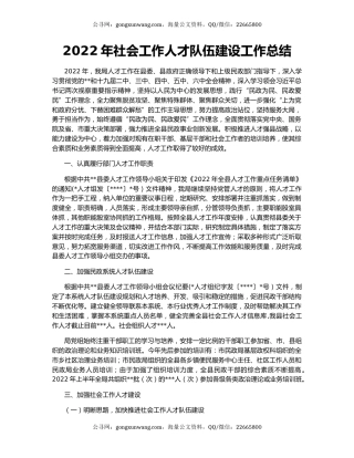 2022年社会工作人才队伍建设工作总结