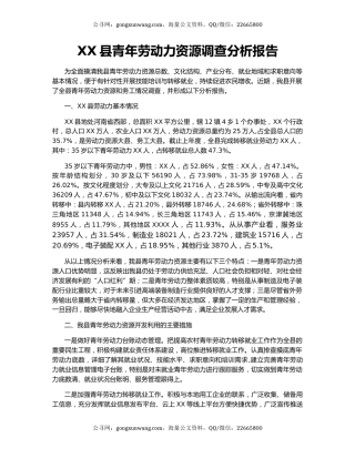 XX县青年劳动力资源调查分析报告