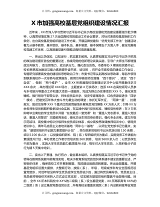 X市加强高校基层党组织建设情况汇报