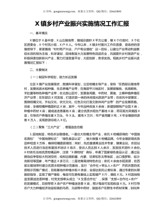 X镇乡村产业振兴实施情况工作汇报